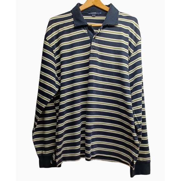 J. CREW RUGBY SHIRT, NAVY/GREEN/WHITE STRIPES, COTTON, SIZE XL - Picture 1 of 6